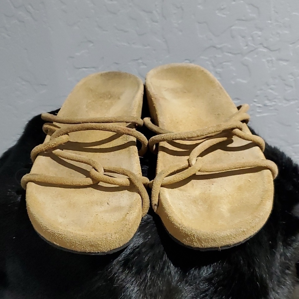 ZARA LEATHER SUEDE FLIP FLOP SANDALS CRISS CROSS STRAPS SIZE 8 BOHO GYPSY FREE - Picture 5 of 9